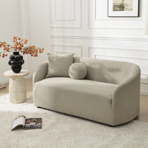Susie Bouclé Loveseat in Oatmeal | Modern Oatmeal Bouclé Couch | Kinwell Furniture | Minimalist Loveseat for Small Rooms